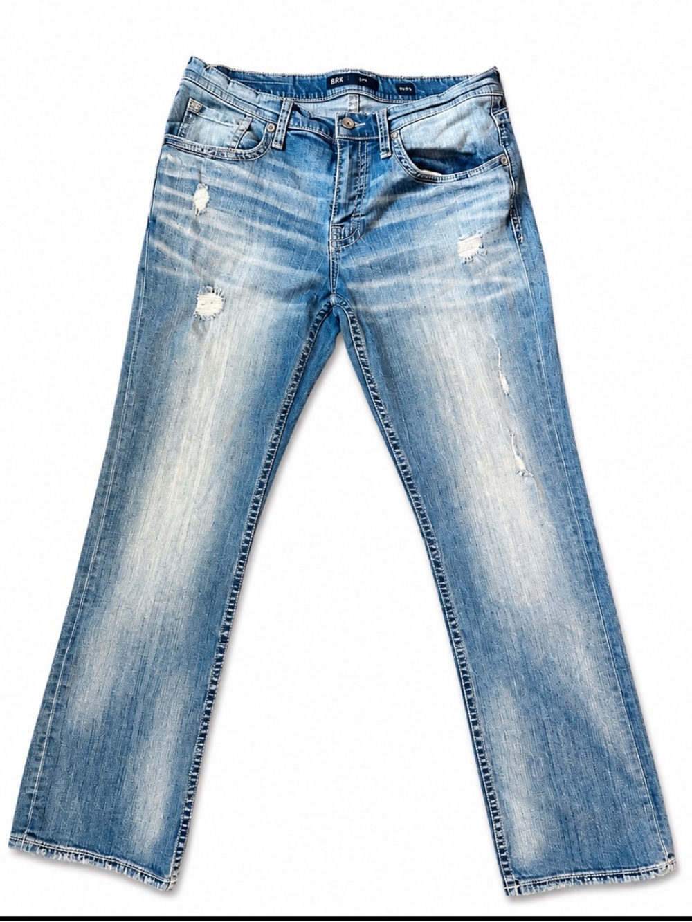 BKE Jake Bootcut Men's Washed Blue Distressed Jeans Size 34x32